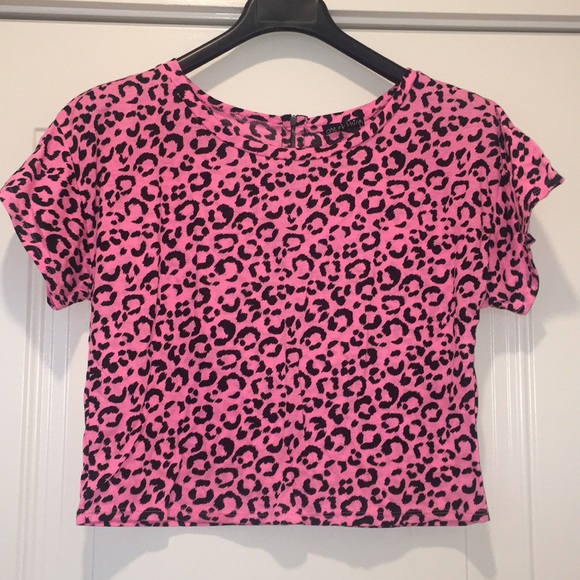 Pink Leopard Print Crop Top 